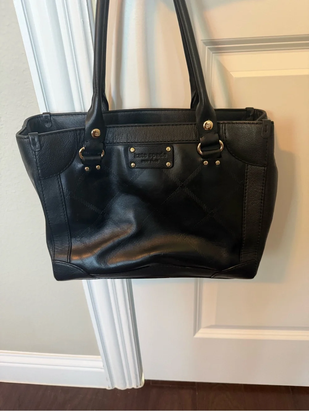 Kate Spade Black Quilted Leather Shoulder Tote with Gold Hardware. Gently used.